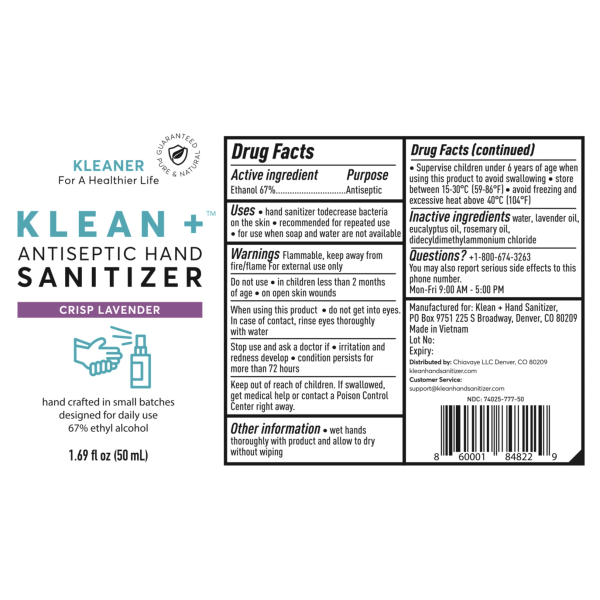 Klean+ Hand Sanitizer Lavender 1.69 oz